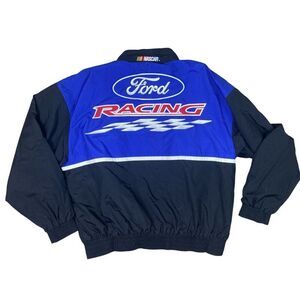 Vintage Nascar Ford Racing Coat Mens Size XL Hidden Hood